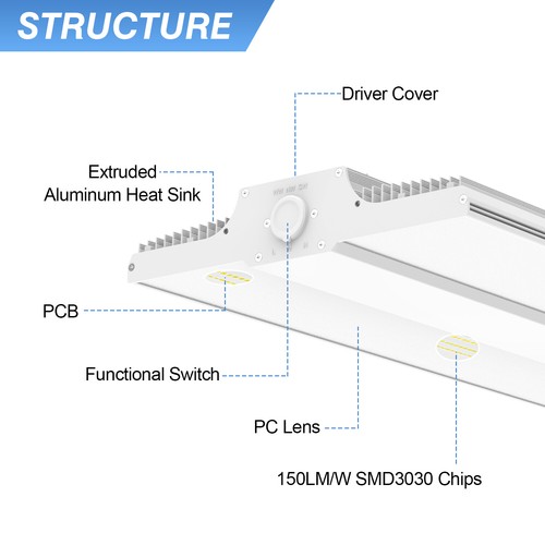 300W LED Linear High Bay Area Lighting 3K/4K/5000K for Garage Gym Warehouse Shop - Picture 9 of 17