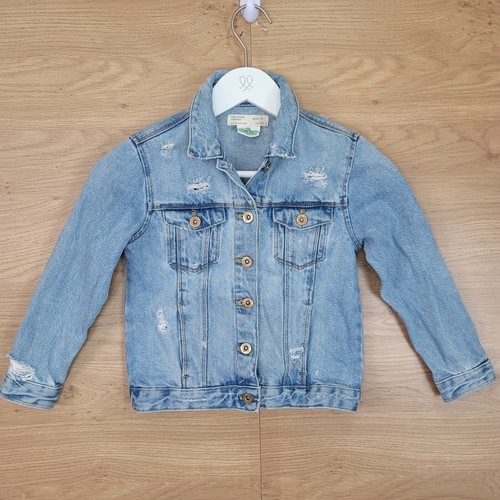 Zara Girl Sesame Street Denim Jacket Size 7 Years Old Cookie Monster Print