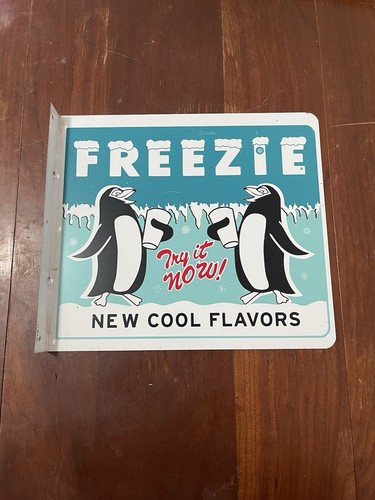 Freezie Try It Now Cool New Flavors Flange Sign Double Sided Penguins - Picture 8 of 8
