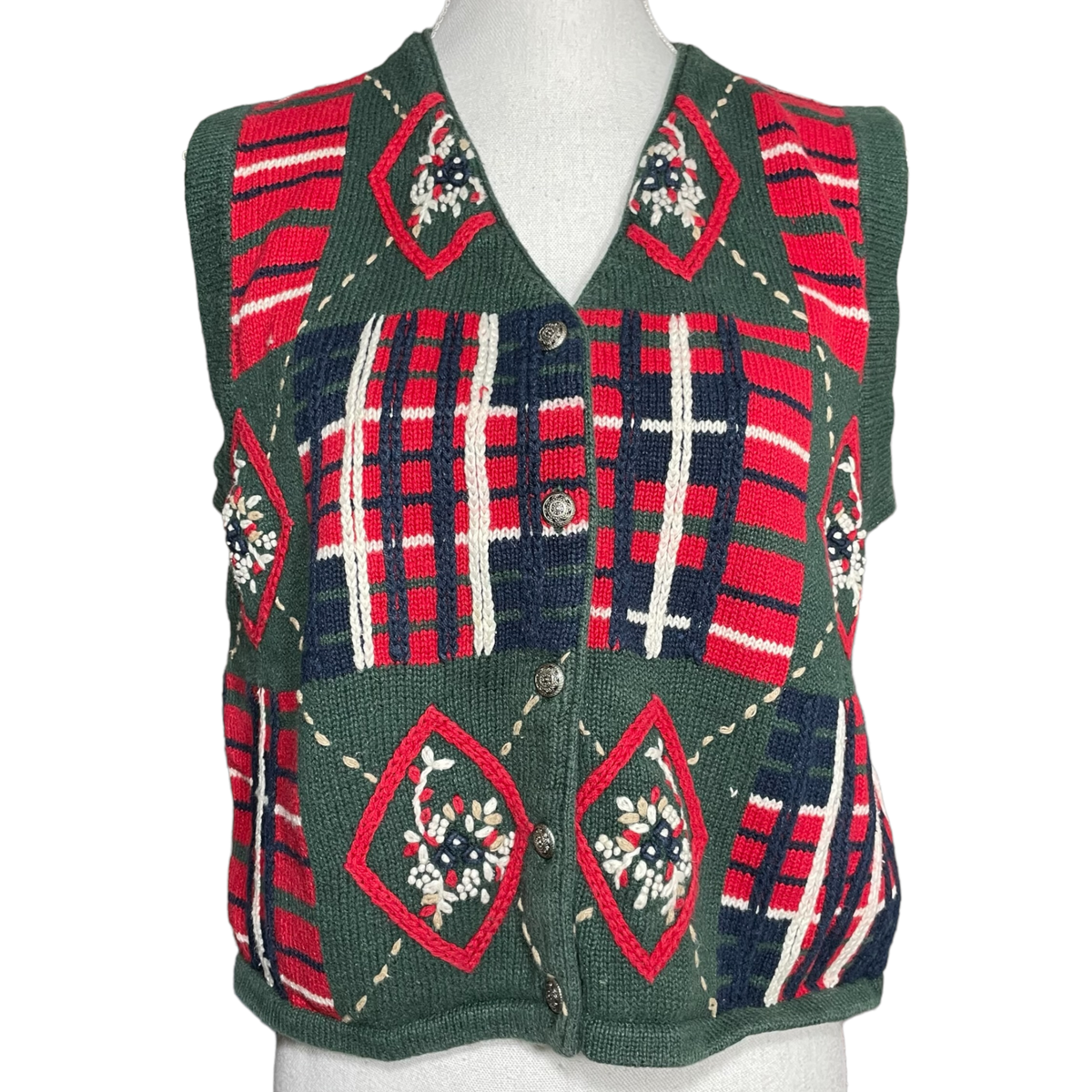 Christmas Embroidered Sweatervest L VTG Sweater Vest Argyle