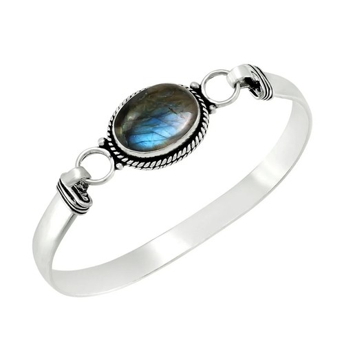Valentine's Day Labradorite Gemstone 925 Sterling Silver Handmade Bracelet Cuff - Picture 3 of 6