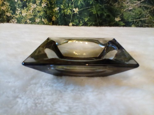 Vintage Ashtray 4.5” Square Smoked Gray Glass Mad Men Mancave MCM  - Picture 8 of 11