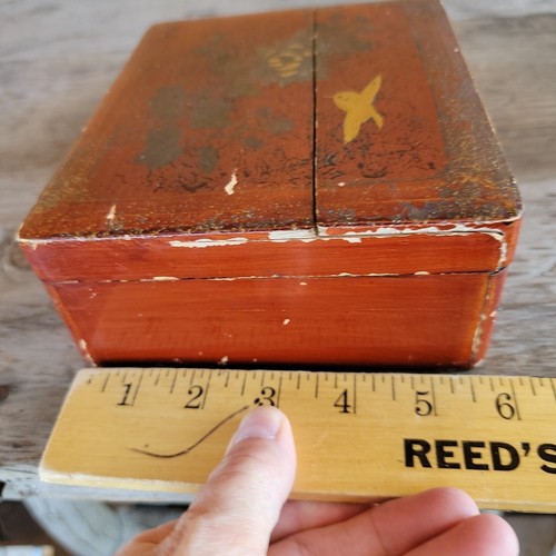 antique Asian rustic primitive Trinket crackle lacquer BOX gold jewelry As Is - Picture 14 of 15