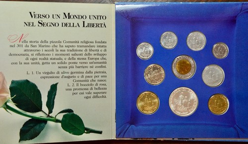 SAN MARINO SERIE DIVISIONALE CON 1000 LIRE ARGENTO 1993 FDC ! 10 valori