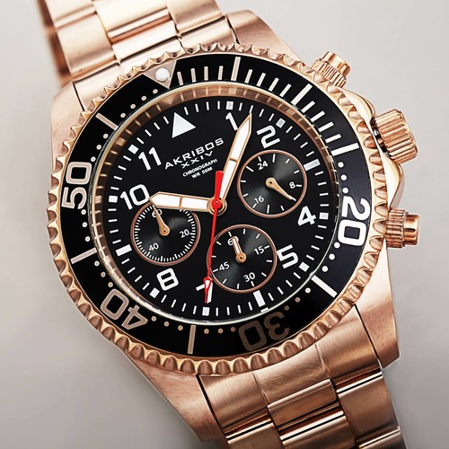 Men's Akribos XXIV AK950 Diver Chronograph Stainless Steel Bracelet Watch - Picture 3 of 21