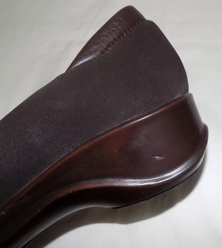 Stuart Weitzman Brown Micro Stretch Fabric Leather Trim Mid-Heel Loafers 8N - Picture 8 of 8