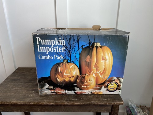 Gemmy Industries Pumpkin Imposter 3 Pack Lighted Jack o Lanterns W/ Box NICE - Picture 11 of 13