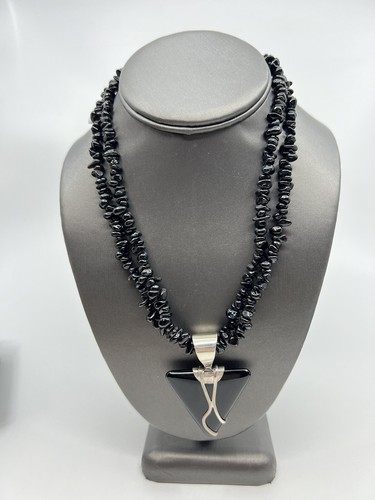 Jay King SS Black Agate 2 Stand Pendant Necklace .925 18-1/4-21" NIB - Picture 2 of 12