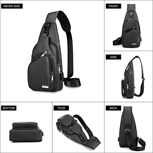 Waterproof Sling Bag Crossbody Backpack for Men Women Sling Backpack Grey - Picture 3 of 7