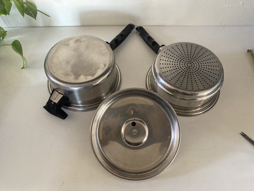 Vtg VACUMATIC 2qt SAUCEPAN w/STEAMER & VENT LID Surgical Stainless Steel 304 Flw - Picture 2 of 10
