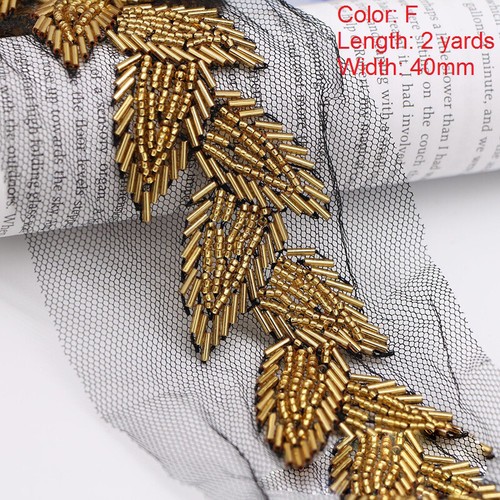 2 Yards Beaded Leaf Ribbon Lace Trim Edging Fringe Applique Sewing Wedding Craft - Picture 7 of 22
