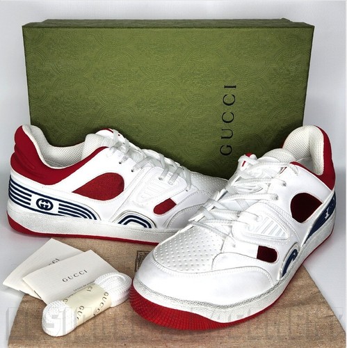 GUCCI Men 10.5 G Basket White Demetra Blue Interlocking G logo Low Top Sneakers - Picture 1 of 11