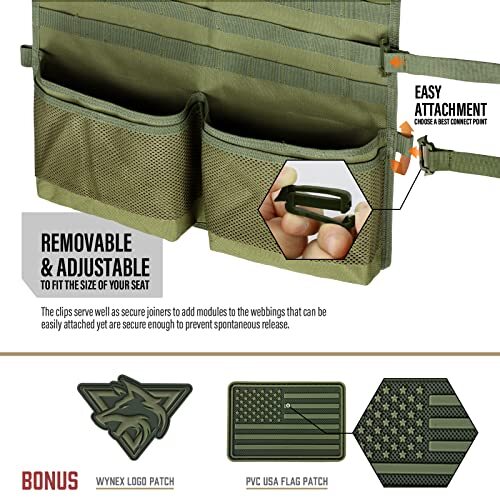 Tactical Car Seat Back Organizer with Sling Rack, Upgrade Tactical Army Green - Picture 7 of 7