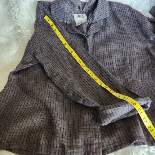 FLAX 100% Linen Jacket Check Plaid Women's Large Shirt Brown Lagenlook Relaxed - Picture 11 of 13