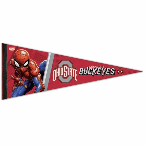 OHIO STATE BUCKEYES SPIDERMAN MARVEL PREMIUM QUALITY PENNANT 12"X30" BANNER - 第 1/1 張圖片