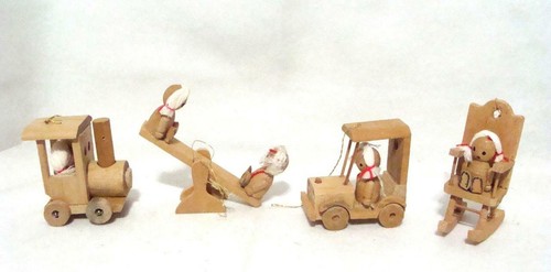 Vintage Wooden Car Train Rocking Chair TeeterTotter Unpainted Wood Ornaments - Picture 1 of 10