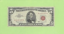 1963 $5  RED SEAL U.S. NOTE  A 1430 3397 A .... 1963 $5  A-A