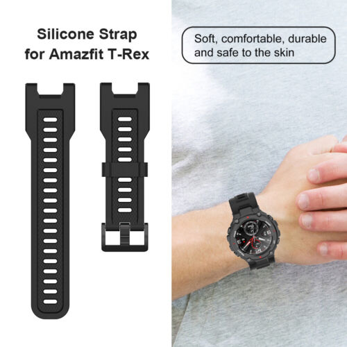 Silicone Watch Strap Band for Huami Amazfit T-Rex Pro/Amazfit T-Rex (Black) - Zdjęcie 2 z 12