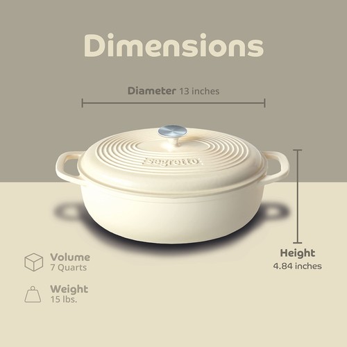 Segretto Cookware Enameled Oval Cast Iron Dutch Oven with Handle, 7 Quarts, B... - Picture 2 of 4