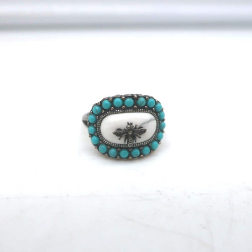 Christian Dior Bohemienne Turquoise & Resin Bee Ring Silver Size 6 -Medium - Picture 3 of 7
