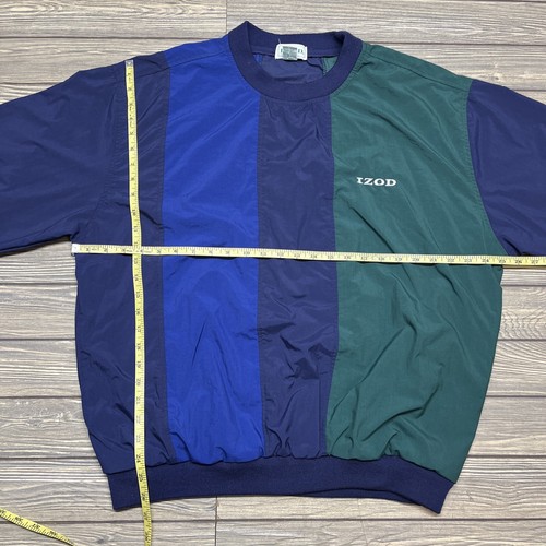 Vintage IZOD Men Pullover Windbreaker Blue Green Pockets Sz L Colorblock 80s - Picture 2 of 5