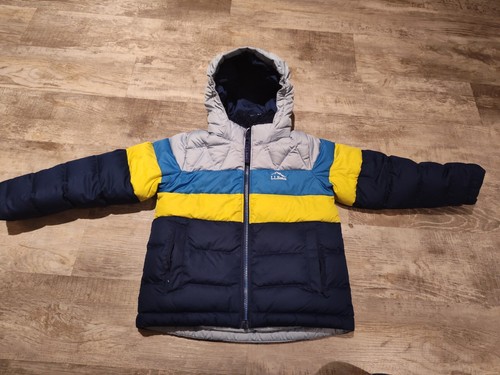 LL Bean Jacket Kids S 4 Puffer Down Zip Hoodie Sherpa Lined Downtek Colorblock