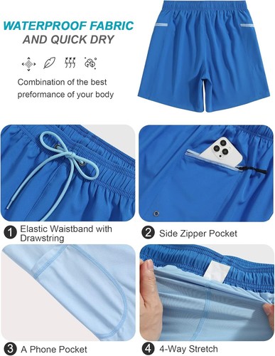 7-Inch Men's Swim Trunks Quick-Dry Shorts with Compression Liner Zipper Pockets - Picture 5 of 74