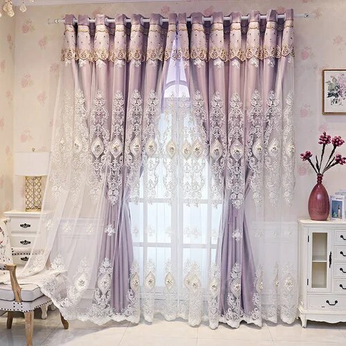 Curtain for Euro Style Double-Layer Curtain Cloth Yarn Relief Embroidery Curtain - Picture 30 of 32
