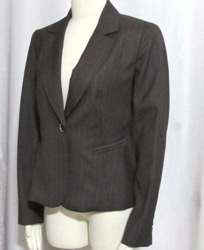 NEW Womens Ladies NINE WEST Brown Pinstripe Stretch Blend Lined Blazer Jacket 4 - Picture 3 of 5