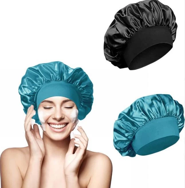 Mujeres Satén Noche Dormir Gorra Cabello Gorro Sombrero Seda Cabeza Cubierta Banda Elástica Ancha B Foto 4 de 4