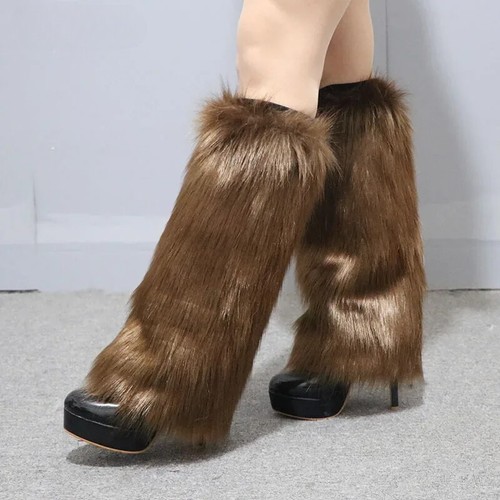 Damen Fell Stulpen Sexy Fell Flauschige Stulpen Weich Stiefel Bündchen Bezug 40CM - Bild 27 von 69