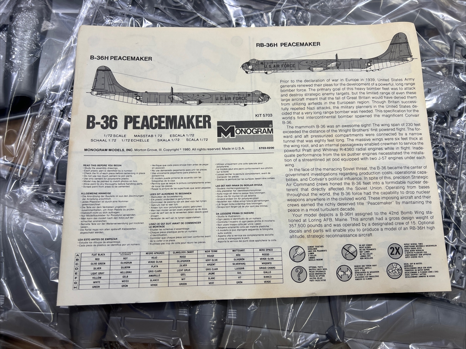 1-72-scale-b-36-peacemaker-model-airplane-kit-monogram-5703-ebay