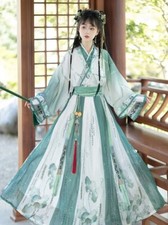 Traditional Hanfu Costumes Wei Jin Dynasty Crossed Collars Folk Dance Dresse