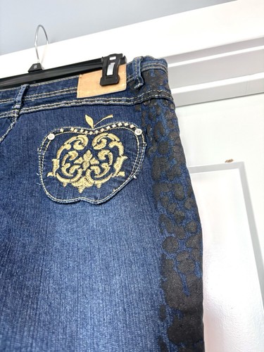 Apple Bottom Jeans Gold Apples Embellished Black Leopard Printed Sides Sz 11/12 - Picture 11 of 22