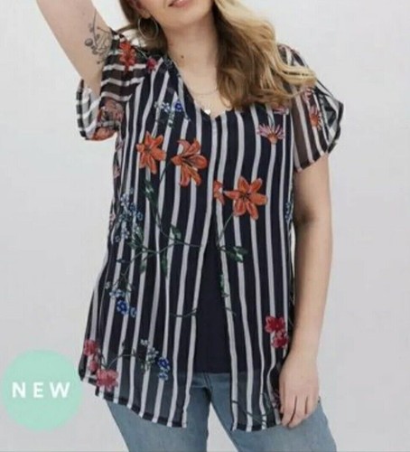JOE BROWNS LADIES FLORAL STRIPE FAUX LAYER SHORT SLEEVE TUNIC TOP NEW (503) SALE