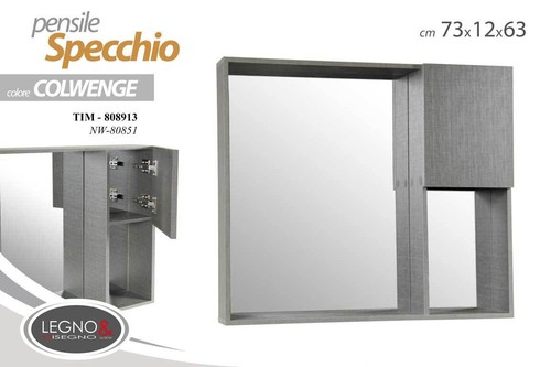Specchiera Pensile Specchio Mobiletto Parete Bagno GRIGIO Armadietto 73*12*63 - Foto 3 di 8