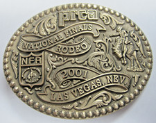 NFR 2001 Solid Brass National Finals Rodeo Buckle, PRCA, Montana Silversmiths