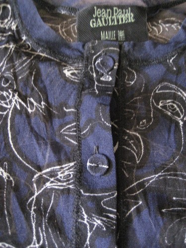 JEAN PAUL FAULTIER MAILLE FEMME NAVY BLUE MESH FACES TOP SIZE MEDIUM - Picture 6 of 9