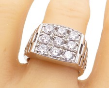 925 Sterling Silver Cubic Zirconia Square Grid Cocktail Ring Sz 11 RG5664