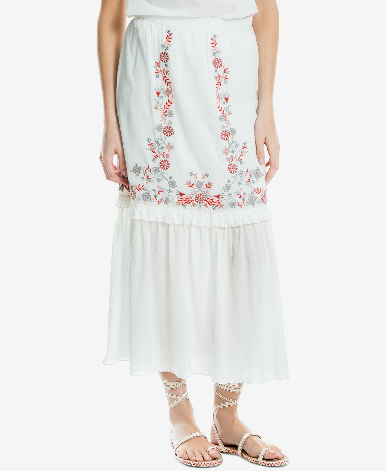 Max Studio NEW White Womens Size 4 Embroidered Peasant Maxi Skirt 98 393 Max Studio NEW White Womens Size 4 Embroidered Peasant Maxi Skirt 98 393