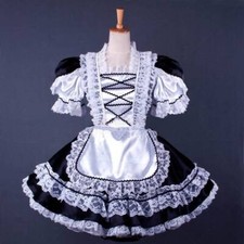 French Sissy maid Girl lockable Black Satin dress cosplay costumes Tailor-made