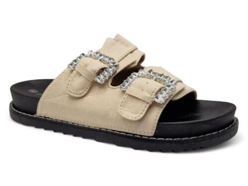 Womens Ex Store Nude Western Sliders Double Buckle Footbed Sandals Size UK 3-8 - Picture 3 of 20