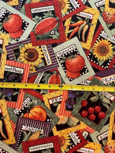 BTY Susan Winget SEED PACKETS Quilt Fabric OOP Fruit Vegetable Gardening Cotton - Picture 6 of 8