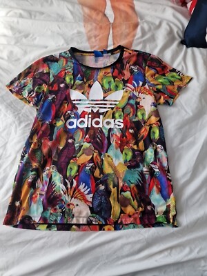 Adidas Tropical Bird T-shirt Size S UK10 All Over Print Parrot Loud Funky 