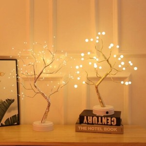 Romantic Fire Tree Shape LED Table Lamp Copper Wire Decor Fairy Night Light