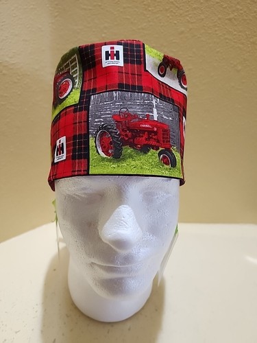 Tractor (red) Men's Skull/Chemo Surgical Scrub Hat/Cap Handmade - Picture 4 of 7