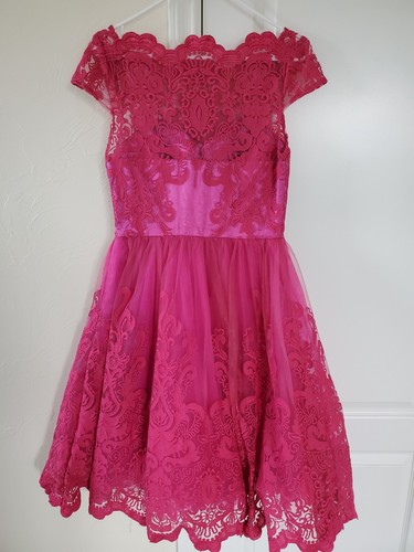 Chi Chi London Guilded Grace Coral/Fuchsia/Pink Lace Party Dress 8 New With Tags - Picture 5 of 6