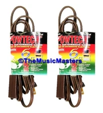 2X Electric 6ft Extension Cord 3 Outlet 2 Prong Electrical AC Power Cable Brown