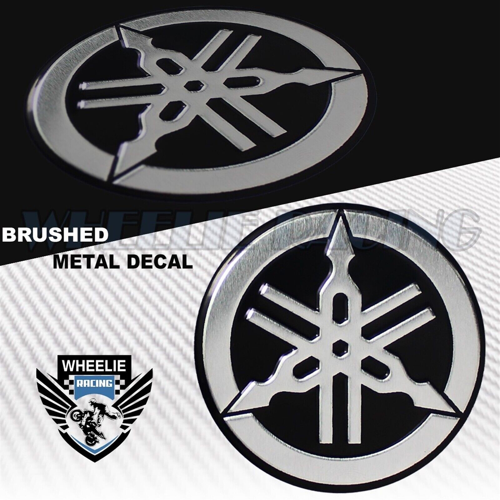 BRUSHED ALUMINUM 2.125 YAMAHA 3D METAL BADGE LOGO EMBLEM FENDER STICKER  DECAL