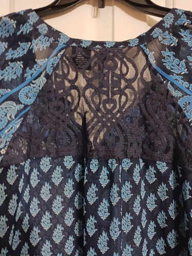 Damen New Directions 3/4 Arm transparent blau Bauern Bluse Top Größe M - Bild 9 von 10